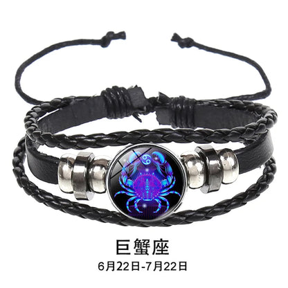 12 Constellation Zodiac Sign Charm Luminous Bracelets Men Women Vintage Multilayer Wrap Leather Chain Bangle Birthday Jewelry