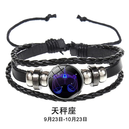 12 Constellation Zodiac Sign Charm Luminous Bracelets Men Women Vintage Multilayer Wrap Leather Chain Bangle Birthday Jewelry